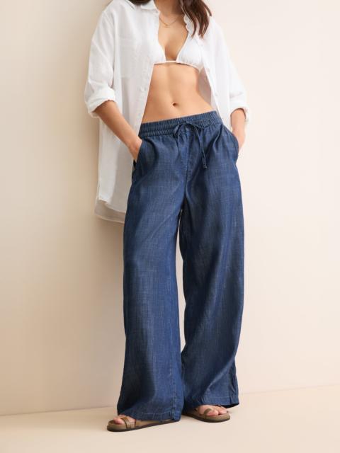 Derek Rose Women's Wide Leg Pants Erin Chambray Denim Blue