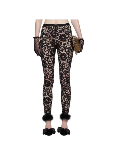 Valentino Black Feathers Lace Leggings