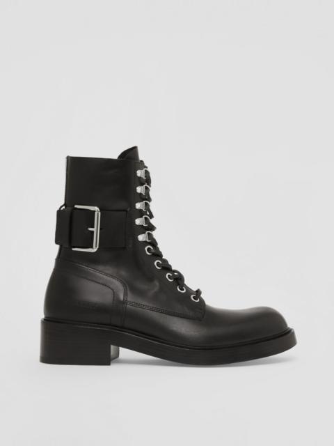 Burberry Strap Detail Leather Ankle Boots