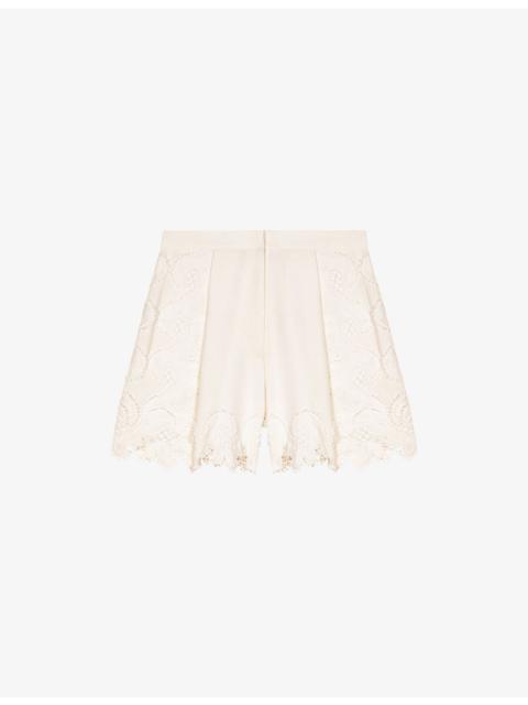 maje Embroidered-Trim Mid-Rise Woven Shorts