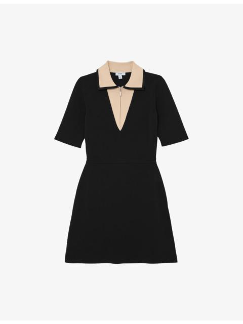 REISS Sophie Contrast-Collar Stretch-Knit Mini Dress
