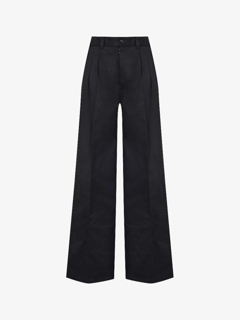 Wide-leg high-rise cotton-twill trousers