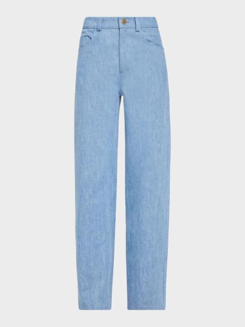 Oscar de la Renta Mid-Rise Denim Straight-Leg Pants