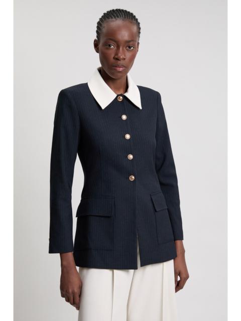 KAREN MILLEN Pinstripe High Neck Tailored Single Breasted Jacket