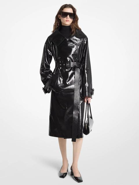 MICHAEL KORS COLLECTION Crackled Leather Portrait Collar Trench Coat