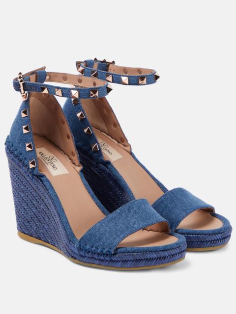 Rockstud Denim Wedge Espadrille Sandals
