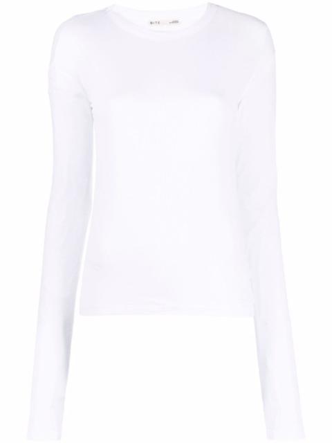 long-sleeve semi-sheer top