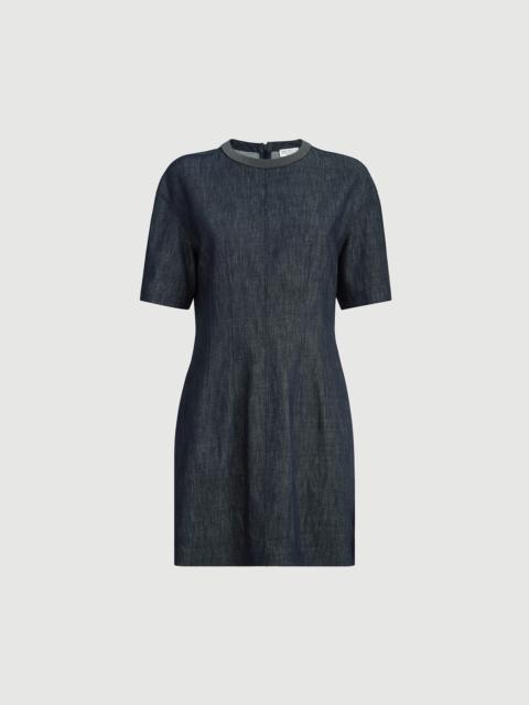 Brunello Cucinelli Cotton denim-effect twill t-shirt dress with precious collar