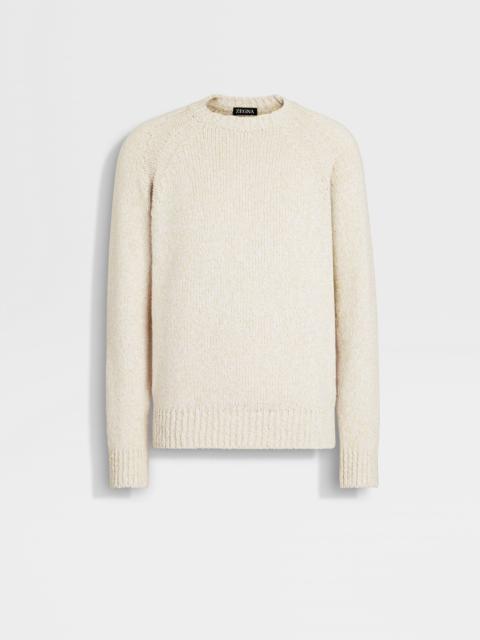 ZEGNA LIGHT YELLOW WHITE AND OPTICAL WHITE COTTON CREWNECK