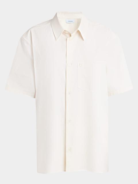 FERRAGAMO Silk Canvas Short-Sleeve Button-Down Shirt