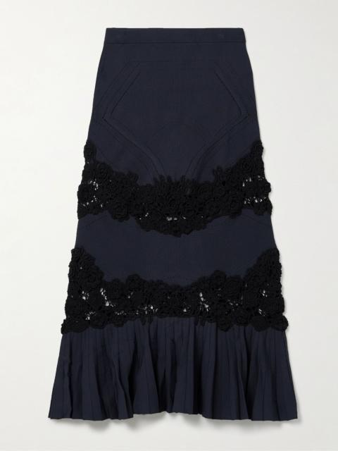ULLA JOHNSON Madeline crochet-paneled ribbed-knit maxi skirt Navy