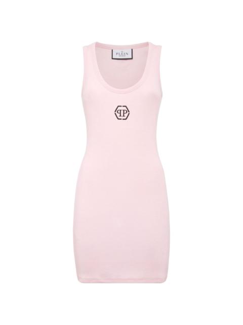 logo-embroidered ribbed dress