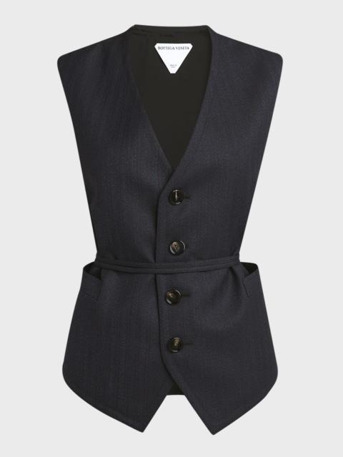 Bottega Veneta Subtle Striped Wool Gilet with Tie Waist