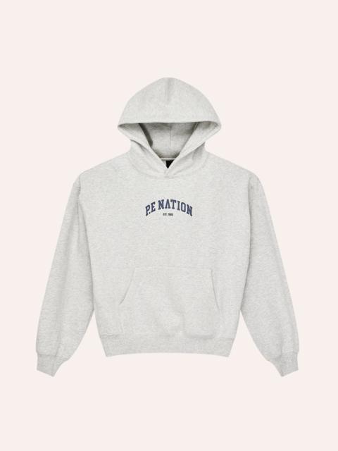 P.E NATION LEGACY 2.0 OVERSIZED HOODIE IN GREY MARLE & DARK NAVY