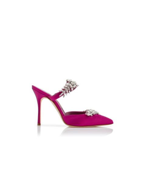 Fuchsia Satin Crystal Embellished Mules