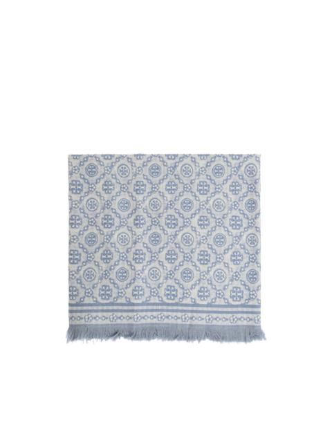 TORY BURCH T-monogram fringed scarf