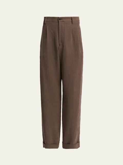 GIORGIO ARMANI Men's Hemp Pleated Wide-Leg Pants