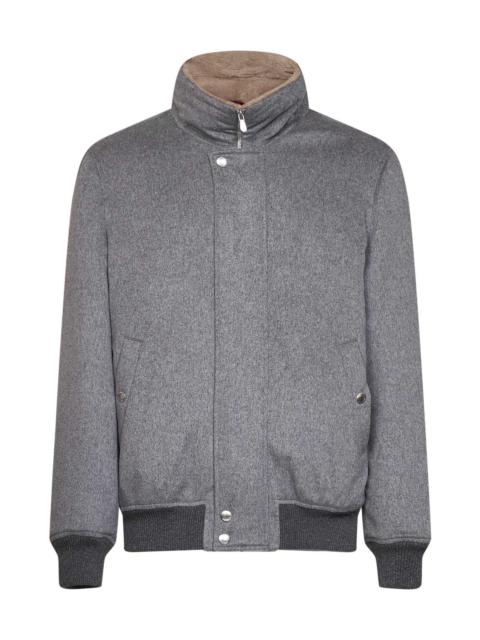 Brunello Cucinelli Light grey cashmere jacket with shearling lining