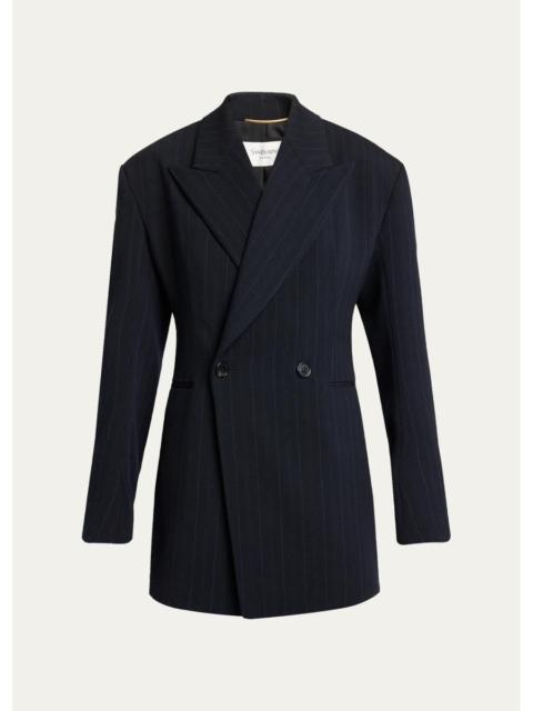 SAINT LAURENT Chalk Stripe Double-Breasted Wool Blazer Jacket