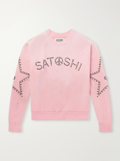 SATOSHI NAKAMOTO Distressed Studded Cotton-Jersey Sweatshirt