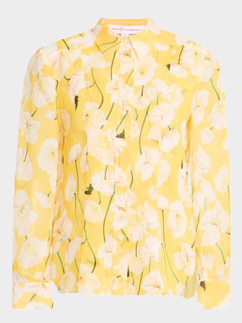 CAROLINA HERRERA Floral Silk Slim Button-Down Shirt