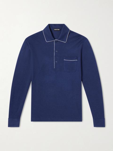TOM FORD Piped Silk and Cotton-Blend Piqué Polo Shirt