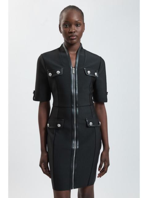 KAREN MILLEN Short Sleeve Pu Tipped Military Bandage Mini Dress