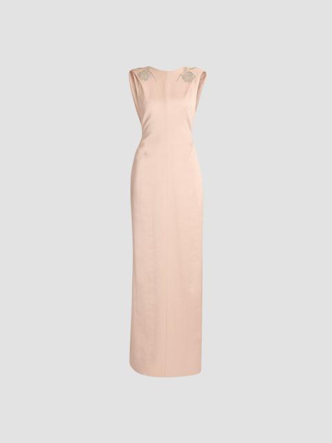 Erdem EMBROIDERED HEAVY SATIN SLEEVELESS DRAPED GOWN