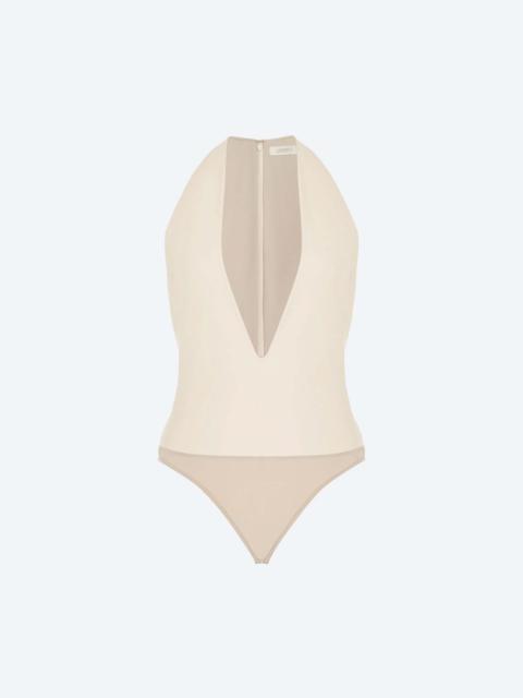 LAPOINTE Stretch Faux Leather Plunge Neck Bodysuit