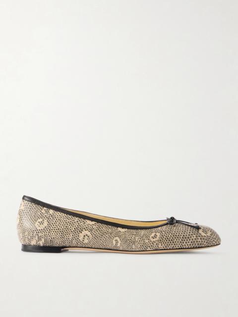 Manolo Blahnik Veralli Lizard-effect Leather Ballet Flats