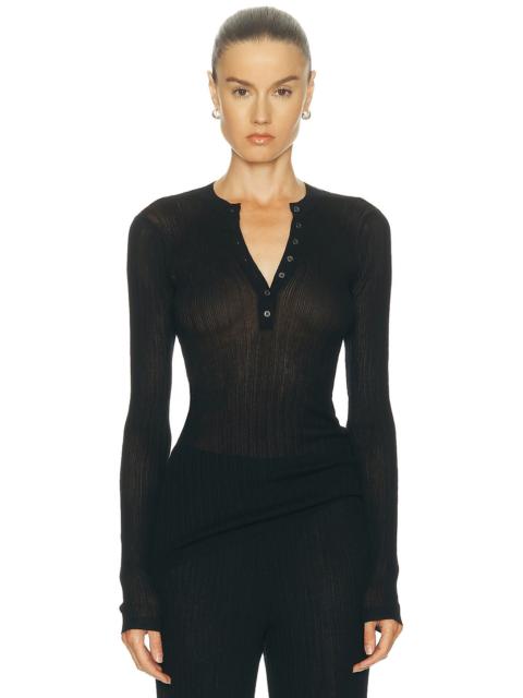 SKIMS Sheer Knit Long Sleeve Henley Top