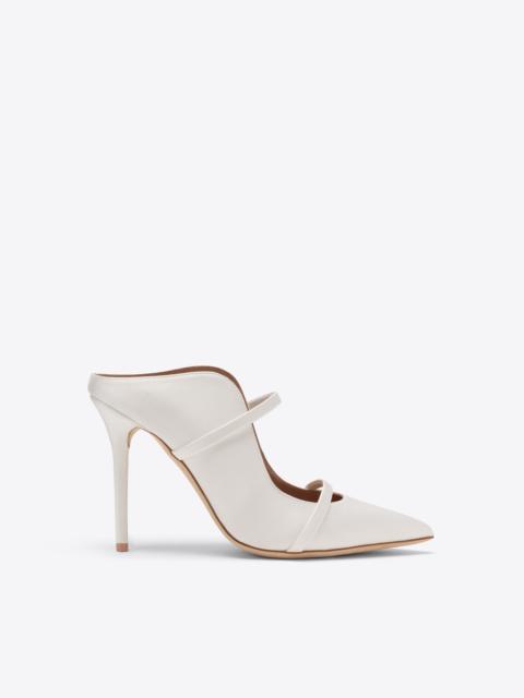 MALONE SOULIERS Maureen 100 White Satin Heeled Mules