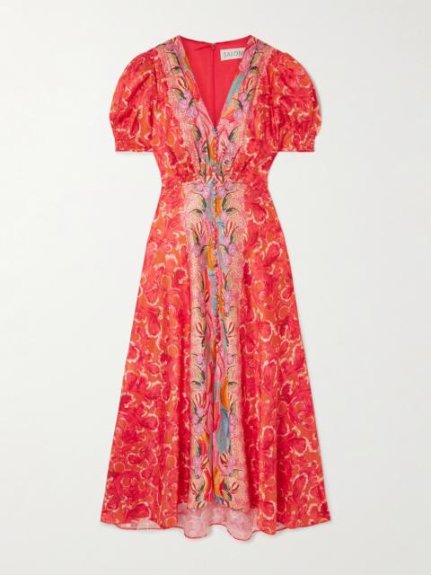 SALONI Lea Printed Silk-satin Midi Dress