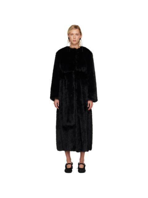Black Belted Faux Fur Long Multi Slit Coat