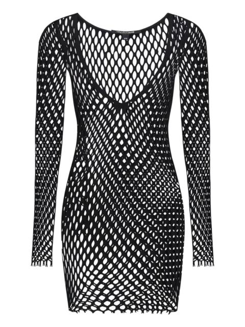Roberto Cavalli net-pattern long-sleeve mini beach dress