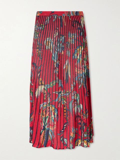 Etro Floral and paisley-print knitted midi skirt Red