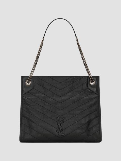 SAINT LAURENT Women's Niki Medium Shopping Tote Bag in Crinkled Vintage Leather - Nero