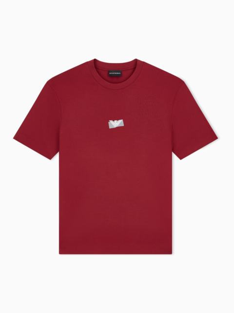 EMPORIO ARMANI JERSEY T-SHIRT IN LYOCELL BLEND WITH EMBOSSED EAGLE AND LOGO PRINT