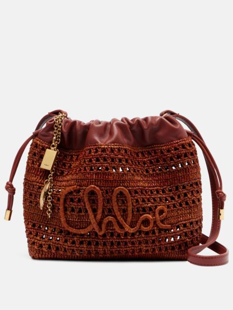 Chloé Mini leather-trimmed raffia bucket bag