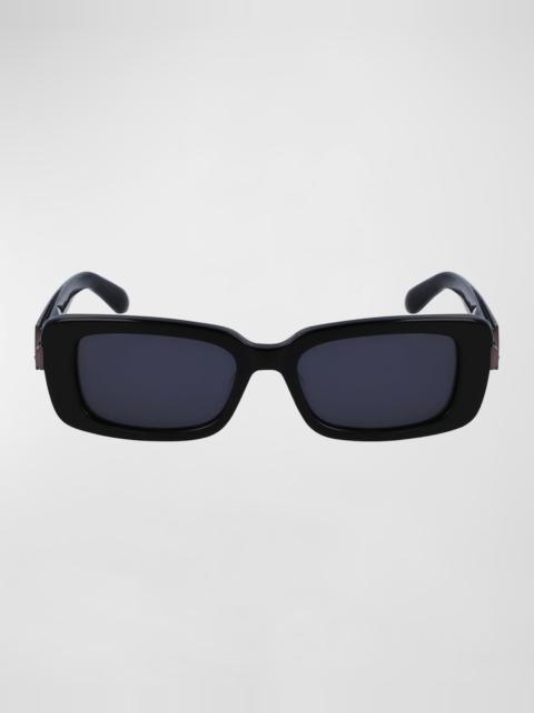 FERRAGAMO Gancini Evolution Acetate & Metal Rectangle Sunglasses