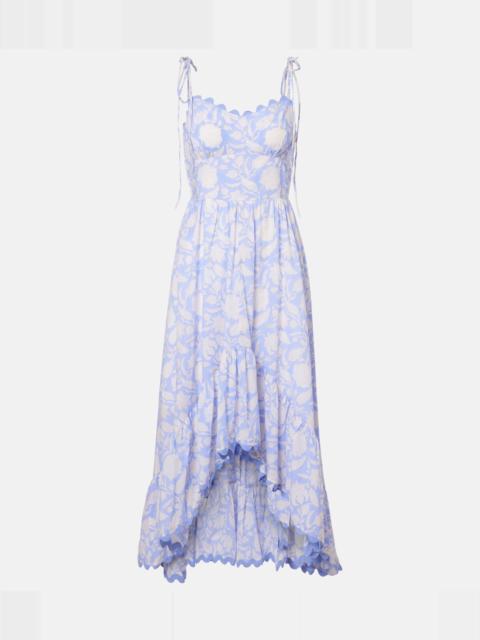 juliet dunn Asymmetric floral cotton midi dress