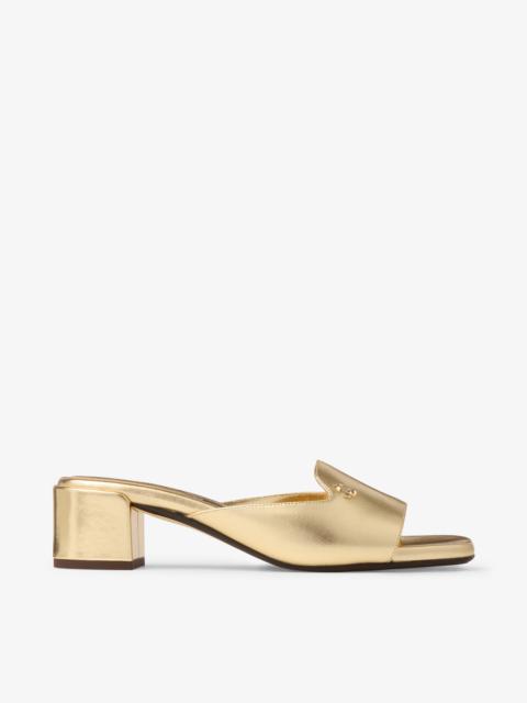 JIMMY CHOO Dina 45
Gold Metallic Leather Mule Sandals