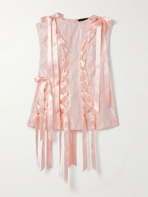 Simone Rocha Unraveling Ribbon lace-up frayed brocade top Blush