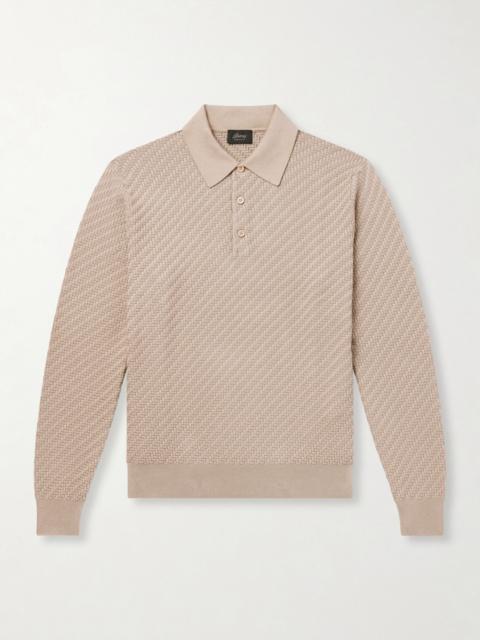 Brioni Woven Cotton, Cashmere and Silk-Blend Polo Sweater