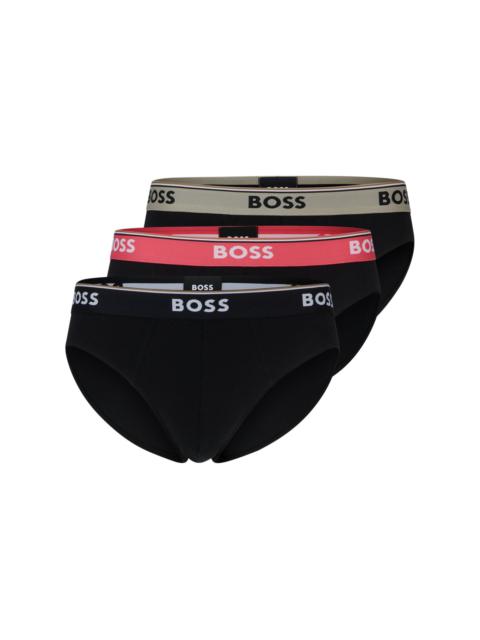 BOSS THREE-PACK OF STRETCH-COTTON BRIEFS WITH LOGO WAISTBANDS