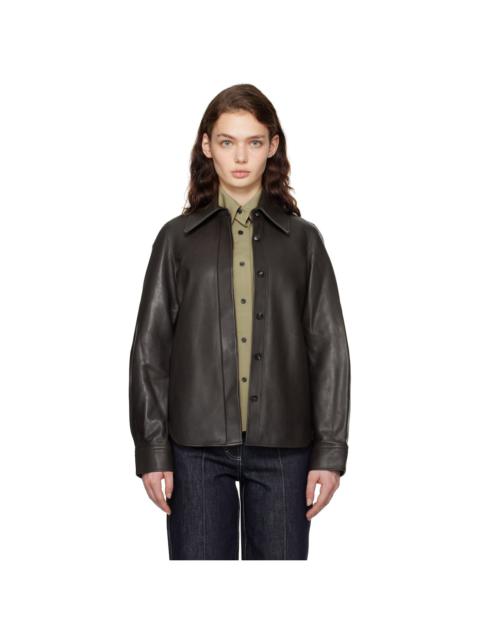 CO Brown Structured Button Down Leather Shirt