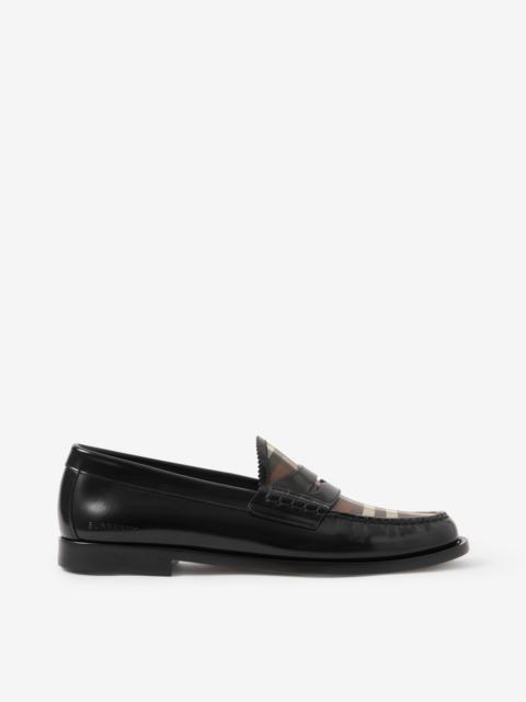 Check Panel Leather Penny Loafers