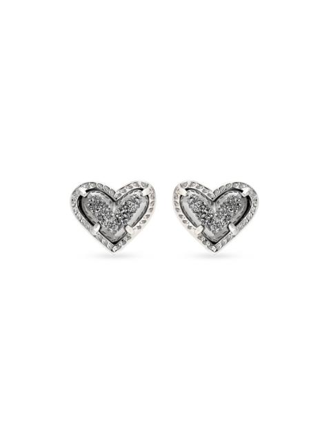 KENDRA SCOTT Ari Heart Silver Stud Earrings in Platinum Drusy