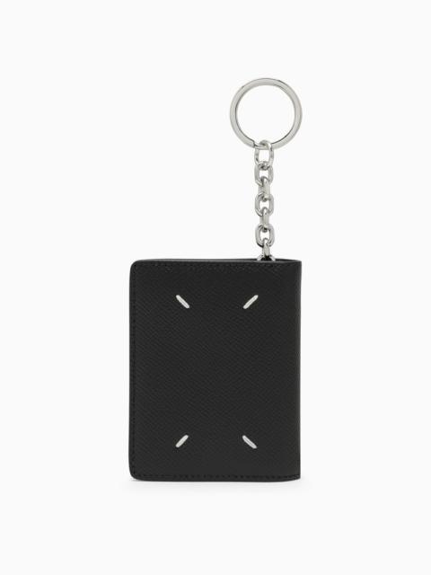 Black leather card case with key ring
