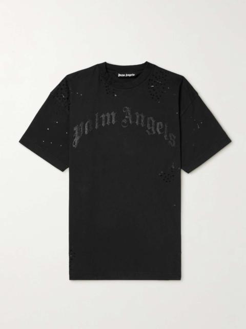 Palm Angels Distressed Logo-Embellished Cotton-Jersey T-Shirt